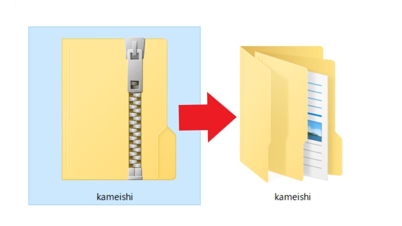 zipファイル「kameishi.zip」を解凍する2